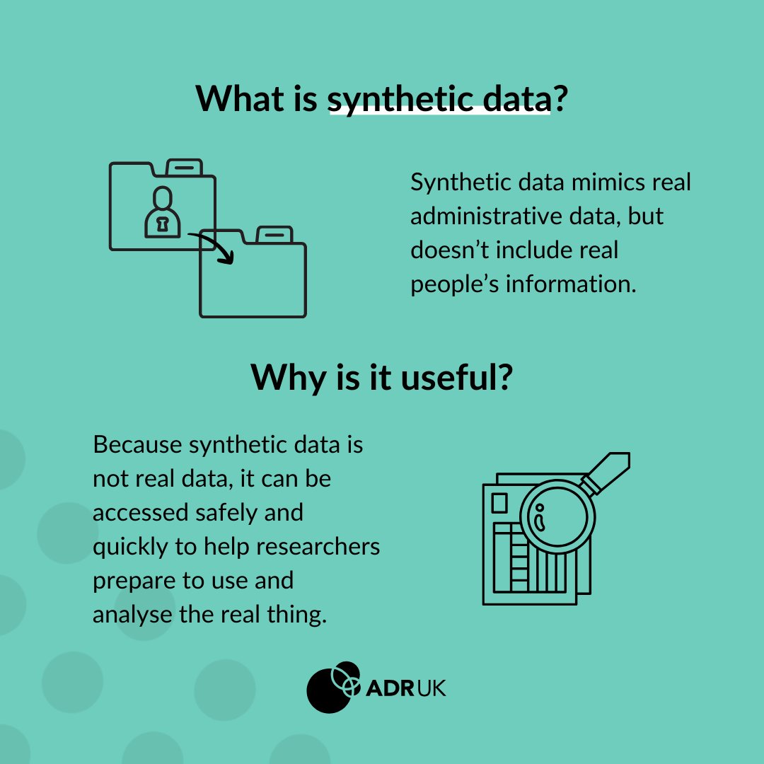 ADR UK (@adr_uk) on Twitter photo Synthetic data mimics real data - without using real people’s info. It helps researchers safely practise & test ideas.
Learn more about synthetic data on our new page: adruk.org/learning-hub/e… Synthetic data mimics real data - without using real people’s info. It helps researchers safely practise & test ideas.
Learn more about synthetic data on our new page: adruk.org/learning-hub/e…