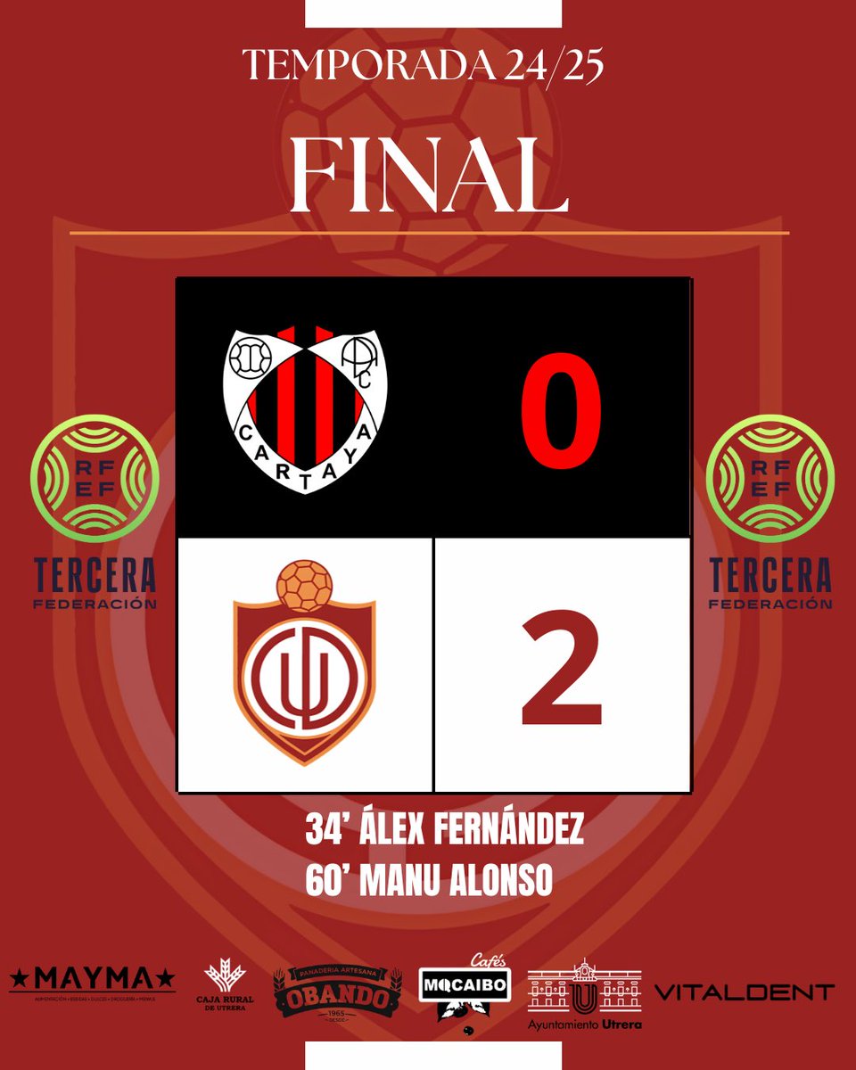 🔚 | ¡¡𝐅𝐈𝐍𝐀𝐀𝐀𝐀𝐀𝐋 𝐃𝐄𝐋 𝐏𝐀𝐑𝐓𝐈𝐃𝐎𝐎ⵑⵑ 

💪🏼 ¡Victoria importantísima en Cartaya! 

#FielesATi | #ADCartayaCDUtrera