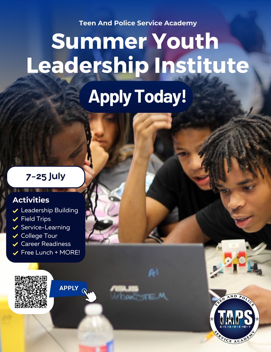 TAPS Academy (@tapsacdmy) on Twitter photo Calling all future leaders! Don’t miss your chance to grow, lead, and make an impact this summer. Apply now for the Summer Youth Leadership Institute! July 7th - July 23rd.
ow.ly/Rf1p50VKRou
Spots are limited. Don't wait. Calling all future leaders! Don’t miss your chance to grow, lead, and make an impact this summer. Apply now for the Summer Youth Leadership Institute! July 7th - July 23rd.
ow.ly/Rf1p50VKRou
Spots are limited. Don't wait.