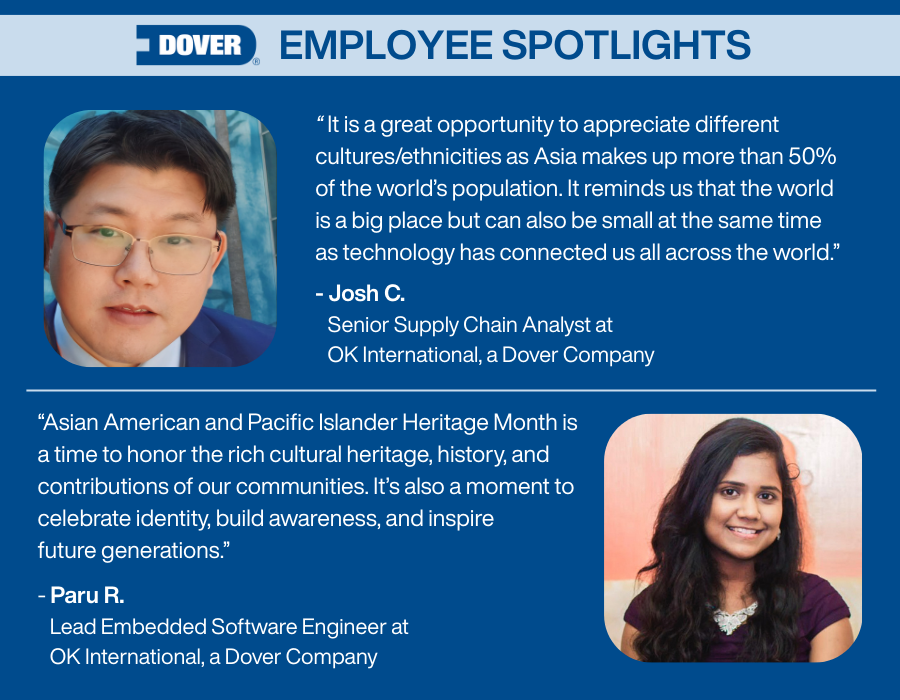 Dover (@dovercorp) on Twitter photo May is Asian American & Pacific Islander Heritage Month, which celebrates the history, cultures & traditions of Asian Americans & Pacific Islanders. To honor #AAPIHeritageMonth, we are highlighting Josh & Paru at <a href="/OKInternational/">OK International</a> as they share what this month means to them. May is Asian American & Pacific Islander Heritage Month, which celebrates the history, cultures & traditions of Asian Americans & Pacific Islanders. To honor #AAPIHeritageMonth, we are highlighting Josh & Paru at <a href="/OKInternational/">OK International</a> as they share what this month means to them.