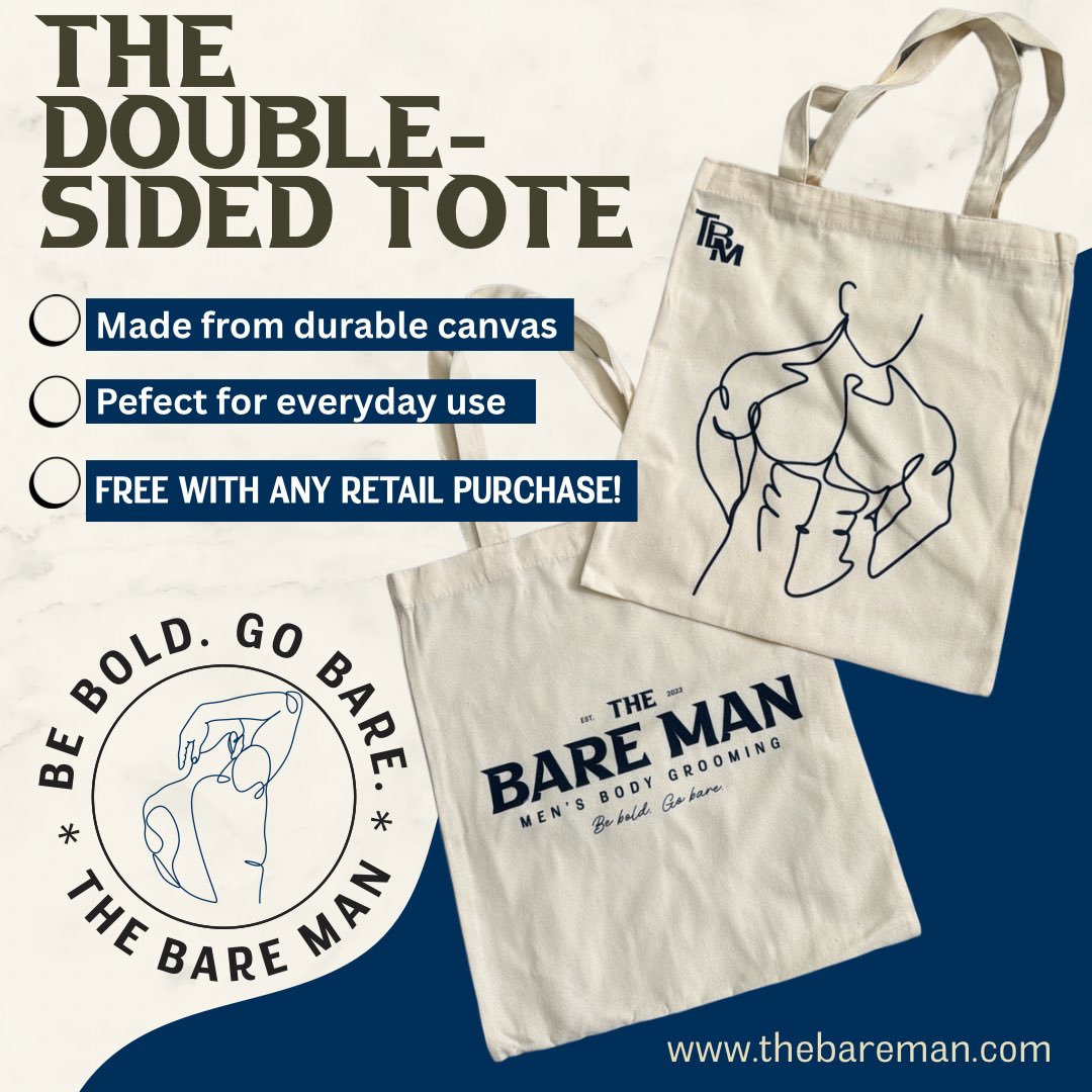 They finally arrived! Grab a free tote with any retail purchase! #totebag #thebareman