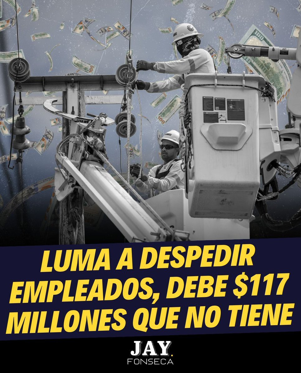 🚫💸 LUMA está pelá... y ahora podría empezar a botar gente. Además, pararon las compras y todo lo que no sea “crítico” está en pausa según lo escribieron ellos mismos en una carta del 21 de abril. Ahora mismo le deben $177 millones a suplidores.

🔌 Mientras, la Junta de