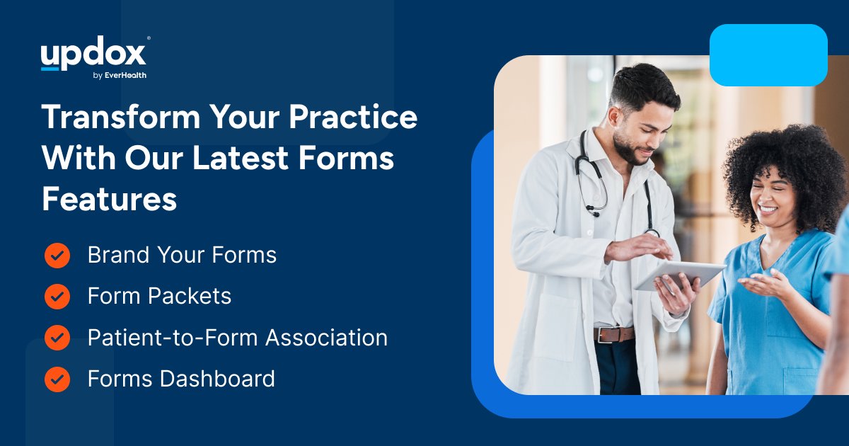 updox's tweet image. Our latest upgrades make Updox Forms the ultimate solution for pre-visit intake and documentation. Plus, our new Forms dashboard not only tracks completion rates but also sends reminders to patients for any outstanding forms. Learn more: ow.ly/2zhP50VKC6T