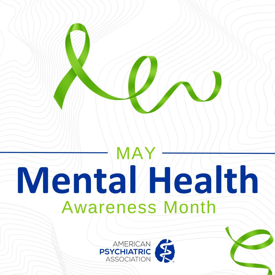 APApsychiatric's tweet photo. May is #MentalHealthAwarenessMonth, a time to focus on reducing the stigma that surrounds mental illness, promoting the resources that are available, and reminding anyone struggling with a mental illness that they are not alone. https://t.co/iuZNnRDhmZ