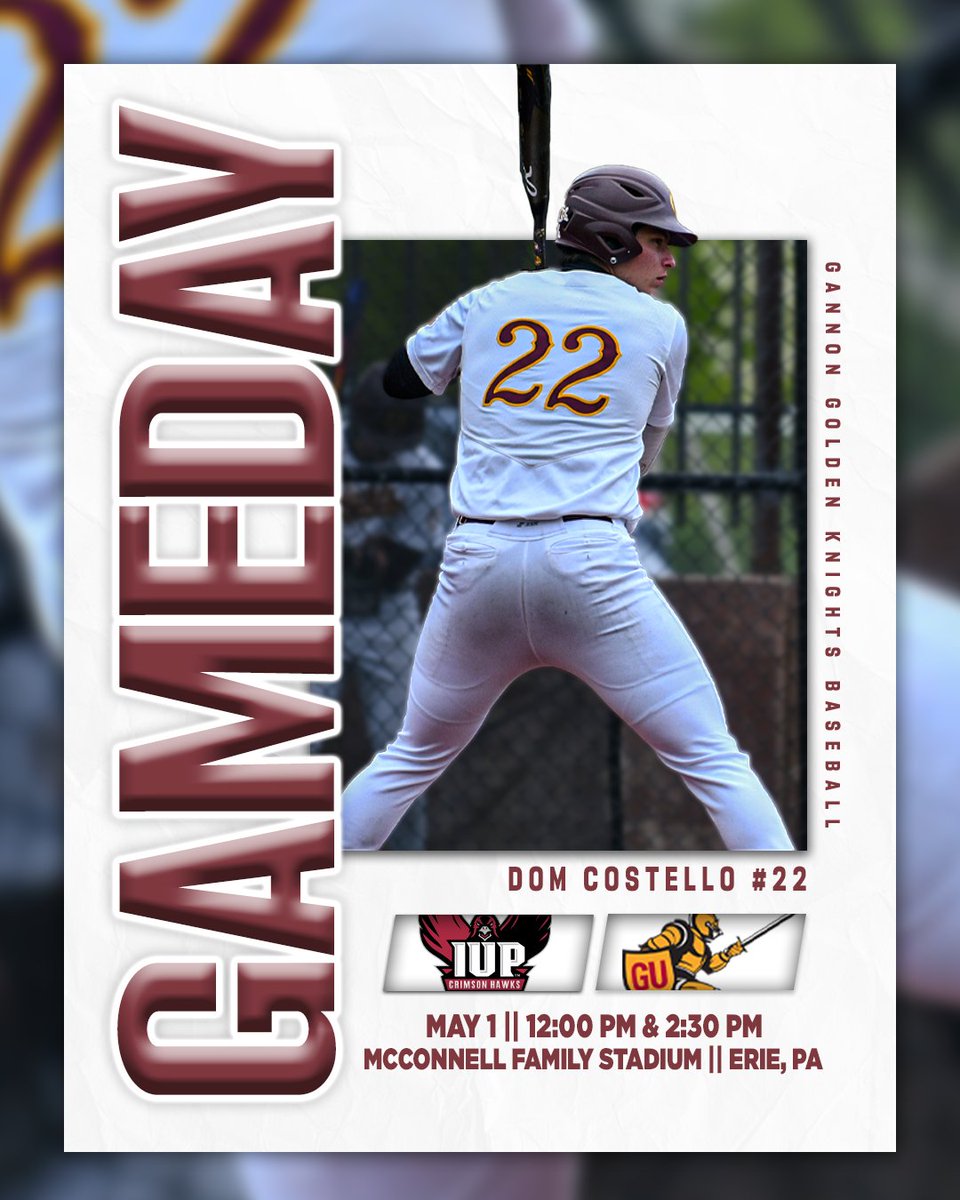 Gannon Athletics (@guknights) on Twitter photo Game Day!
⚾️: <a href="/GannonBaseball/">Gannon Baseball</a>
🆚: IUP
⏰: 12:00 PM & 2:30 PM
📍: McConnell Family Stadium – Erie, Pa.
📊: tinyurl.com/4ftvfu5u
📺: tinyurl.com/45swk6rrV Game Day!
⚾️: <a href="/GannonBaseball/">Gannon Baseball</a>
🆚: IUP
⏰: 12:00 PM & 2:30 PM
📍: McConnell Family Stadium – Erie, Pa.
📊: tinyurl.com/4ftvfu5u
📺: tinyurl.com/45swk6rrV