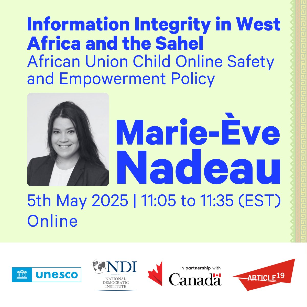 5Rights Foundation (@5rightsfound) on Twitter photo 🌍Harmful design choices are spreading misinformation and putting children at risk.
Join our Head of International Affairs, <a href="/MarieEve5Rights/">Marie-Eve NADEAU</a>, at <a href="/UNESCO/">UNESCO 🏛️ #Education #Sciences #Culture 🇺🇳</a>'s Prelude to the Conference on Information Integrity in West Africa and the Sahel.
🖋️: docs.google.com/forms/d/e/1FAI… 🌍Harmful design choices are spreading misinformation and putting children at risk.
Join our Head of International Affairs, <a href="/MarieEve5Rights/">Marie-Eve NADEAU</a>, at <a href="/UNESCO/">UNESCO 🏛️ #Education #Sciences #Culture 🇺🇳</a>'s Prelude to the Conference on Information Integrity in West Africa and the Sahel.
🖋️: docs.google.com/forms/d/e/1FAI…