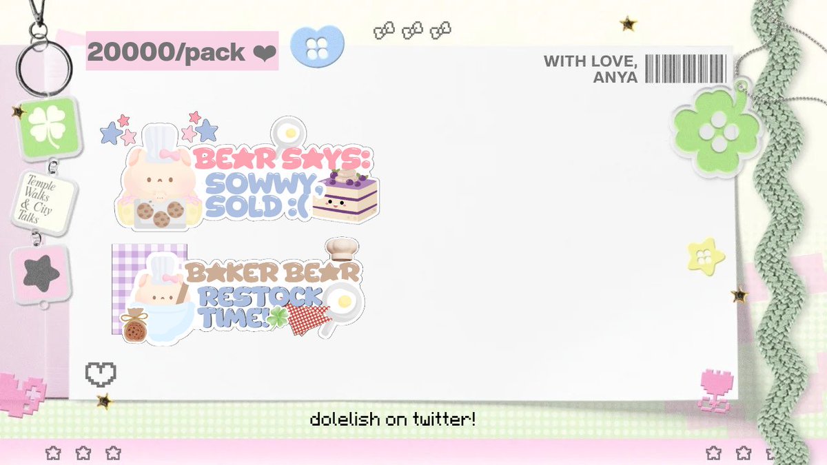 help repost please! ❤︎

hello, aku ada ready stock sticker whatsapp wa untuk all spess ba (free retext) dengan harga 20K/pack! 🧸⭐️ yang berminat bisa langsung chat aku ya, jangan lupa check alt untuk tnc 🍬☘️

#zonauang