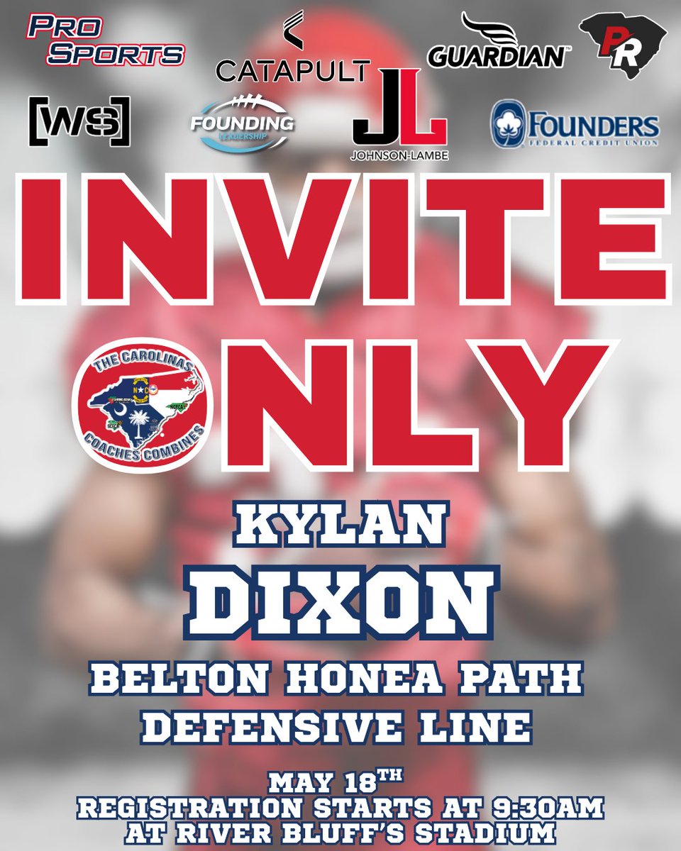 Congratulations to Kylan Dixon from <a href="/BHP_Football/">BHP Football</a> for being selected to attend the Invite-Only Event on May 18 at River Bluff High School! Registration begins at 9:30 AM!

#CCC2025 @johnsonlambe <a href="/SCFCA1/">SCFCA</a> @kylandixon61 <a href="/rblackstonbhp/">Russell Blackston</a>