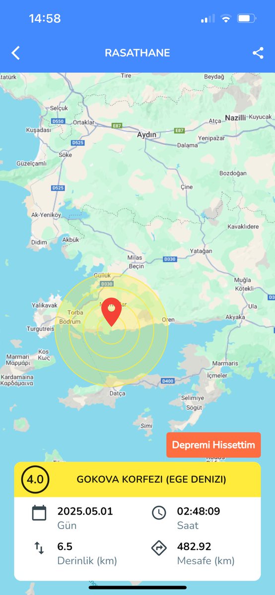 Arkadaşlar, Gökova Körfezinde 4,0 büyüklüğünde 12 saat önce deprem oldu. Deprem normal atımlı Gökova Fay Zonu üzerinde. Bu zon çoğu kez 6’lar mertebesinde deprem üretmiş. Bölge K-G geriliyor. Sevgiyle