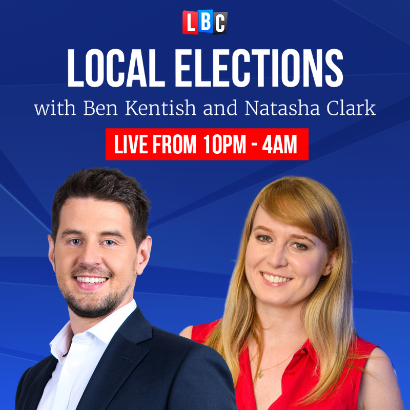 Follow <a href="/LBC/">LBC</a>'s Local Election coverage from 10pm, with <a href="/BenKentish/">Ben Kentish</a> and <a href="/NatashaC/">Natasha Clark</a>. 
 
Listen live on <a href="/GlobalPlayer/">Global Player</a>