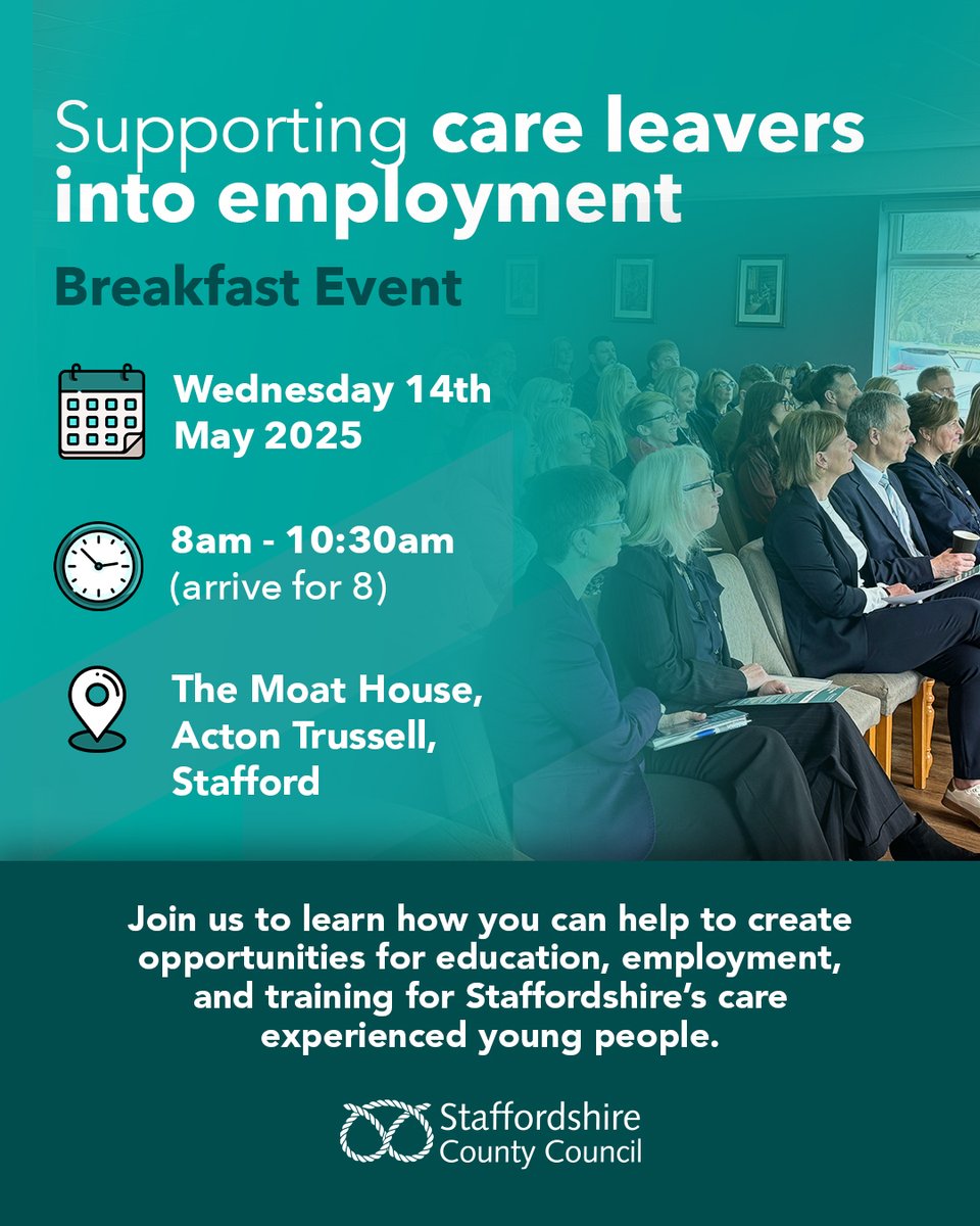 Staffordshire County Council is inviting our local employers to an informative morning event focused on how businesses can support Staffordshire's care leavers into employment.

👉 Find out more here: eventbrite.co.uk/e/social-value…