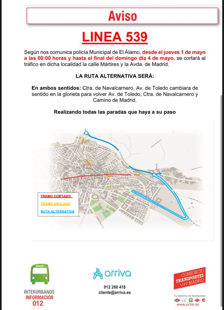 🚏Desde la Concejalía de Transportes, a escasas horas del comienzo de la Gran Feria Medieval de nuestra Villa, queremos recordar que durante la realización de la feria el recorrido de las líneas #529 #529A #539 y #N505 será el siguiente.