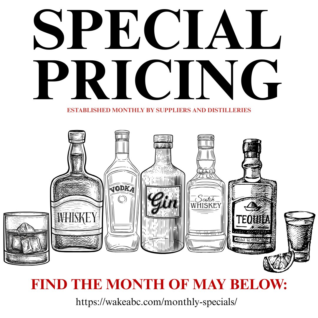 Many folks don't know that special pricing is established every month by Suppliers and Distilleries. To check out what is on sale in May, visit our website. wakeabc.com/monthly-specia…