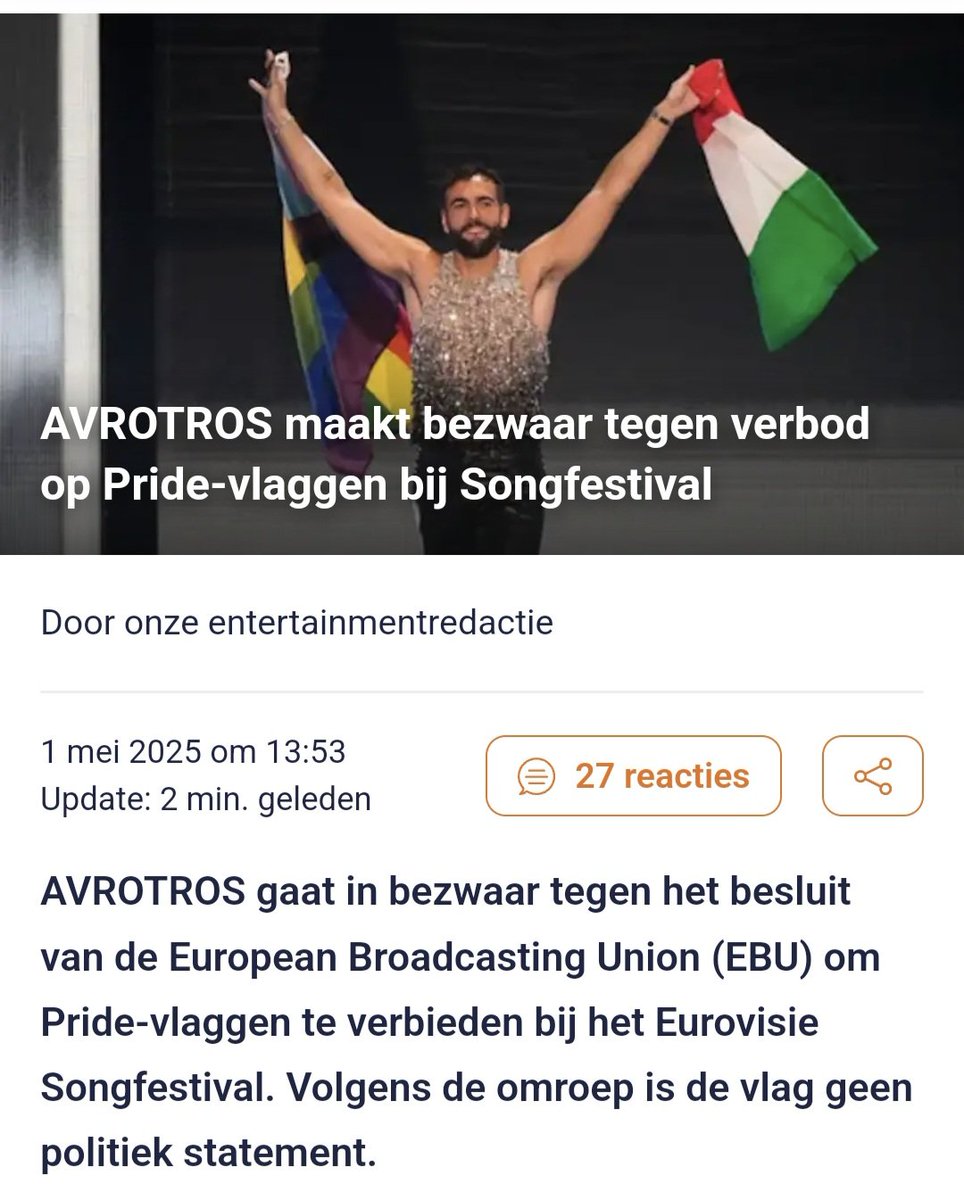 widtvoet's tweet image. Heb hier net zo onbedaarlijk hard om moeten lachen: er is in de glibberende weekdierenvijver van @AVROTROS blijkbaar een hoogoplopende discussie geweest over dat men bij het Songfestival geen regenboogvlaggen meer wil.

En nu zijn ze boos.

#Songfestival #AVROTROS #Songfestival