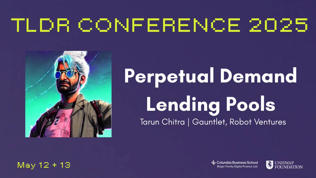 The Latest in Defi Research (@thelatestindefi) on Twitter photo 🔊 <a href="/tarunchitra/">Tarun Chitra</a> (<a href="/gauntlet_xyz/">Gauntlet</a> & <a href="/robotventures/">Robot Ventures</a>) will be presenting on "Perpetual Demand Lending Pools" at TLDR 2025!
→ Grab your tickets: thelatestindefi.org/schedule 🔊 <a href="/tarunchitra/">Tarun Chitra</a> (<a href="/gauntlet_xyz/">Gauntlet</a> & <a href="/robotventures/">Robot Ventures</a>) will be presenting on "Perpetual Demand Lending Pools" at TLDR 2025!
→ Grab your tickets: thelatestindefi.org/schedule
