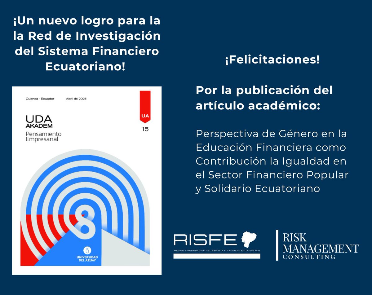 Risk Management Consulting (@riskmac_ecuador) on Twitter photo ¡Un nuevo logro para RISFE! 🎉
Publicamos en UDA Akadem el artículo sobre género y educación financiera en el sector popular y solidario ecuatoriano
¡Seguimos impulsando conocimiento y equidad! 📚📈
<a href="/uazuay/">UniversidaddelAzuay</a>
#Coperativas
#Igualdaddegenero
#Finanzas
#Investigacion ¡Un nuevo logro para RISFE! 🎉
Publicamos en UDA Akadem el artículo sobre género y educación financiera en el sector popular y solidario ecuatoriano
¡Seguimos impulsando conocimiento y equidad! 📚📈
<a href="/uazuay/">UniversidaddelAzuay</a>
#Coperativas
#Igualdaddegenero
#Finanzas
#Investigacion
