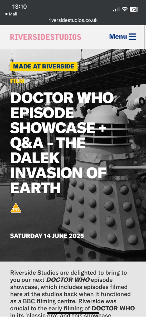 Gav Rymill 🤖 (@themindrobber) on Twitter photo 💥We’re back at Riverside!💥
DALEKS!! On Earth?!!
Yes, it’s the WHOLE STORY! On the big screen! In their original form as broadcast, with comments and awkward banter from me and <a href="/gossjam/">James Goss</a>
Book tickets now!! 🎟️ 💥We’re back at Riverside!💥
DALEKS!! On Earth?!!
Yes, it’s the WHOLE STORY! On the big screen! In their original form as broadcast, with comments and awkward banter from me and <a href="/gossjam/">James Goss</a>
Book tickets now!! 🎟️