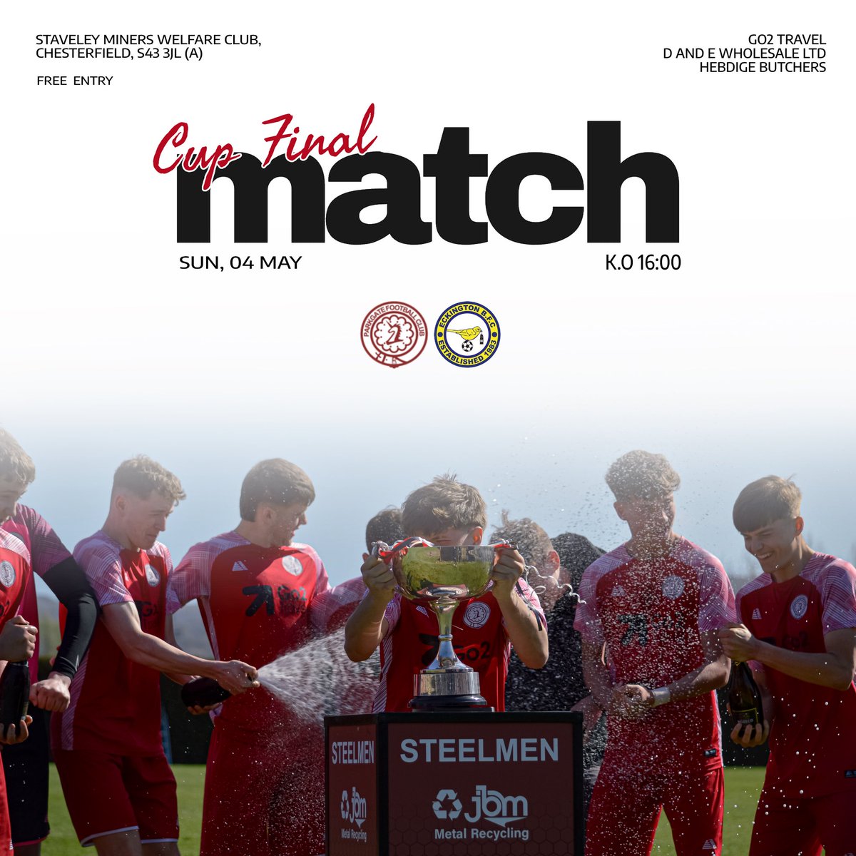 𝙉𝙀𝙓𝙏 𝙐𝙋 | Eckington Boys 🛣️

Our U17s Development team have reached a cup final which is going to be played at Staveley Miners Welfare Club We know it’s quite some distance but we hope to have some supporters to give the lads the boost they deserve. 

#steelmen