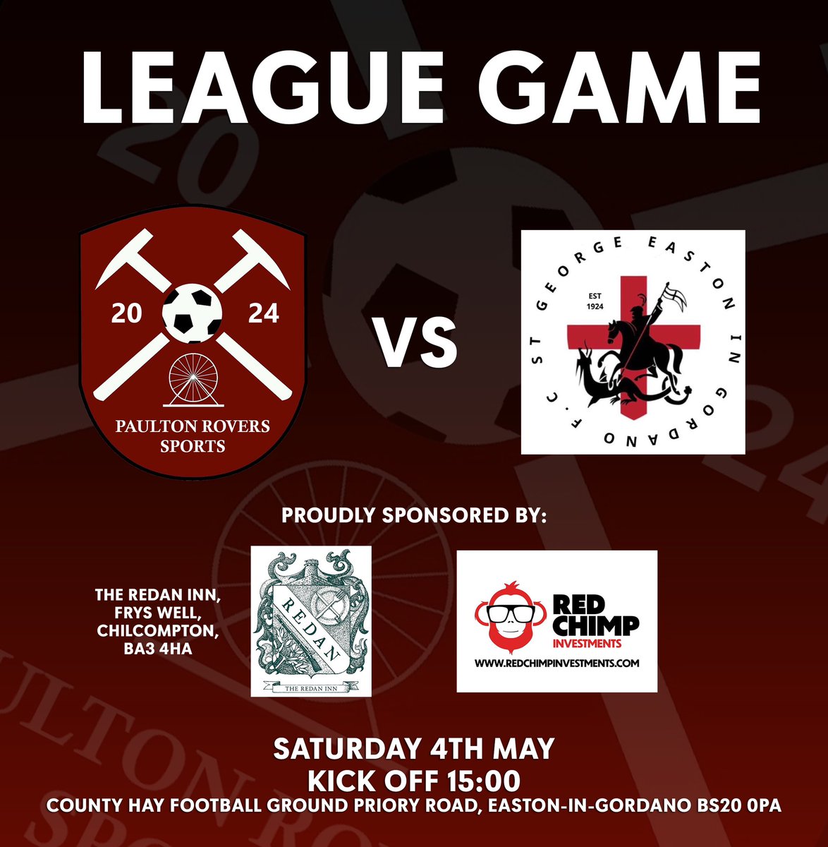 Second to last game is upon us this Saturday. We are away to Gordano in the league. Let’s finish the season strong!

All details below ⬇️