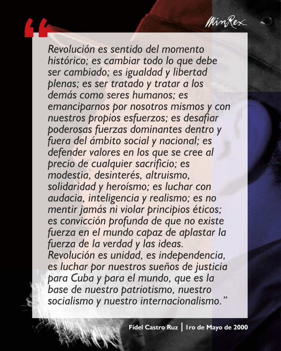 Hace 25 años, el Comandante en Jefe Fidel Castro nos legó su imprescindible Concepto de Revolución en histórico discurso, donde reafirmó que:

“Revolución es unidad, es independencia, es luchar por nuestros sueños de justicia para #Cuba y para el mundo”.