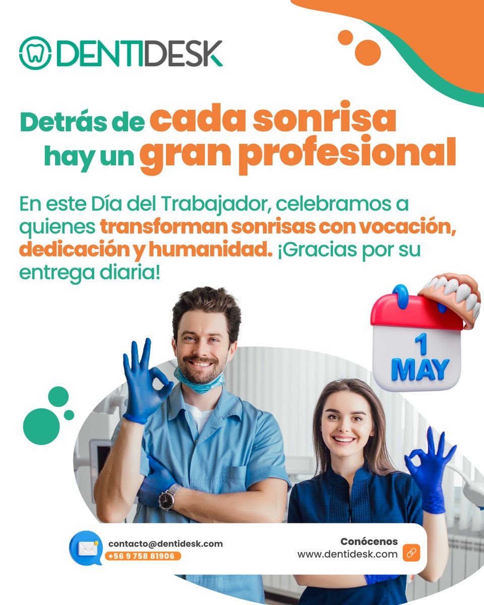 Gracias por hacer sonreír 💙

En este Día del Trabajador, reconocemos a quienes hacen sonreír al mundo, una atención a la vez.

Desde nuestra vereda tecnológica, admiramos y apoyamos su labor.
¡Feliz 1° de mayo! 👏🏼

#DíaDelTrabajador #SaludBucal #Dentidesk #Vocación