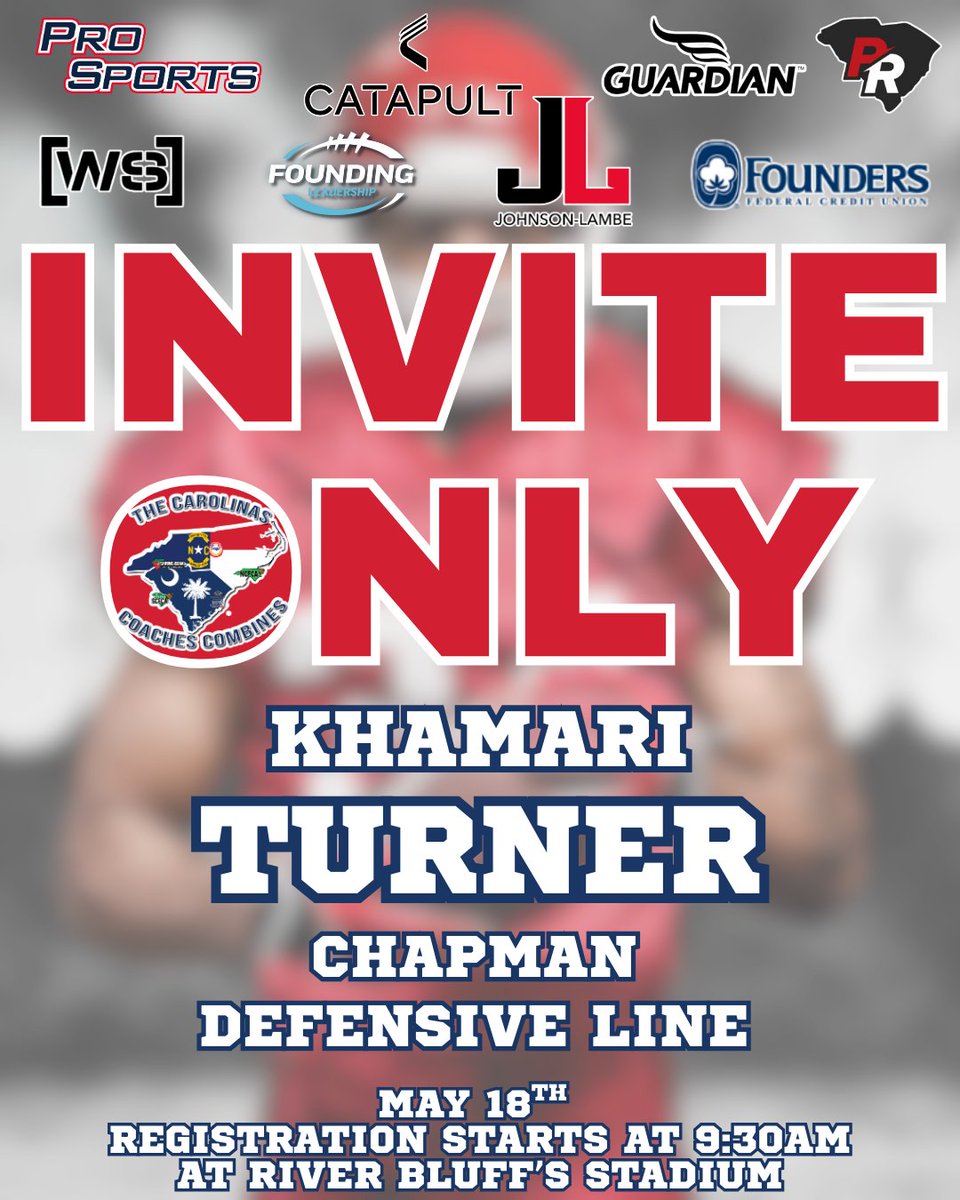 Congratulations to Khamari Turner from @chspanthersfb for being selected to attend the Invite-Only Event on May 18 at River Bluff High School! Registration begins at 9:30 AM! 

#CCC2025 @johnsonlambe <a href="/SCFCA1/">SCFCA</a> <a href="/KhamariTurner07/">Khamari Turner⭐️</a> @coachcab17