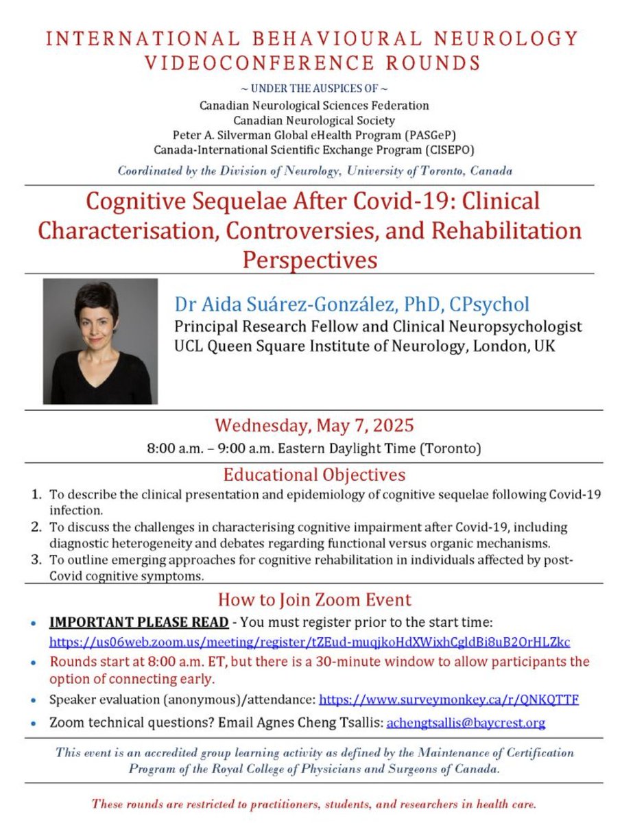 Dr Aida Suarez-Gonzalez (@aida_suarez_) on Twitter photo Next Wednesday I will be talking at the International Behavioural Neurology Rounds about cognitive sequelae post Covid-19 🦠
Come and join us!
<a href="/UCLBrainScience/">UCL Brain Sciences</a> <a href="/UCLIoN/">UCL Queen Square Institute of Neurology</a> Next Wednesday I will be talking at the International Behavioural Neurology Rounds about cognitive sequelae post Covid-19 🦠
Come and join us!
<a href="/UCLBrainScience/">UCL Brain Sciences</a> <a href="/UCLIoN/">UCL Queen Square Institute of Neurology</a>
