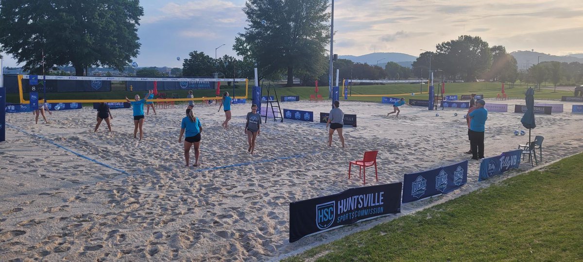 The stage is set for day one at the NJCAA Beach Volleyball Championship in Huntsville, AL! #WakeTech 🦅🏐