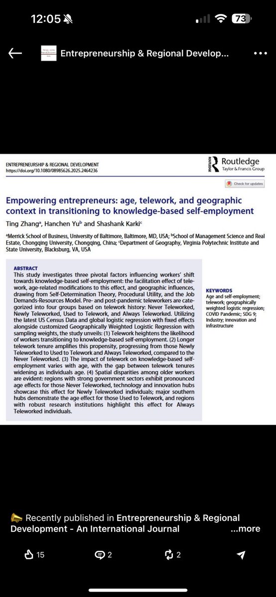 deepmind2000's tweet image. دراسة مهمة توضح كيف يؤثر العمر والعمل عن بُعد والموقع الجغرافي على الانتقال لريادة الأعمال المعرفية. خبرتك بالعمل عن بُعد تزيد فرصك بالنجاح كرائد أعمال! والبيئات البحثية الداعمة تصنع الفرق.
 #ريادة_الأعمال #ريادة_المرأة #العمل_عن_بعد #مشاريع_صغيرة #الاقتصاد_المعرفي #ريادة_معرفية