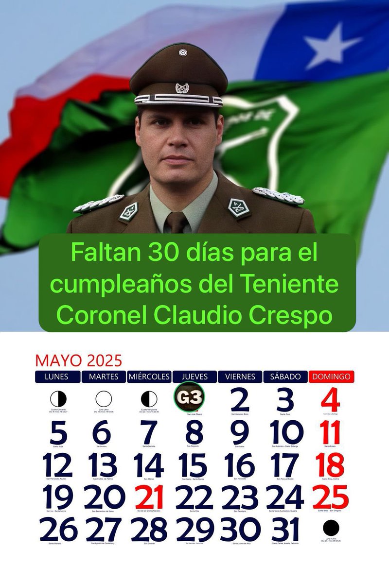 Les recuerdo que nuestro Héroe Nacional estará de cumpleaños el día 31 de mayo.
#CrespoEsInocente #FuerzaClaudio #NatalicioDelHéroeNacional