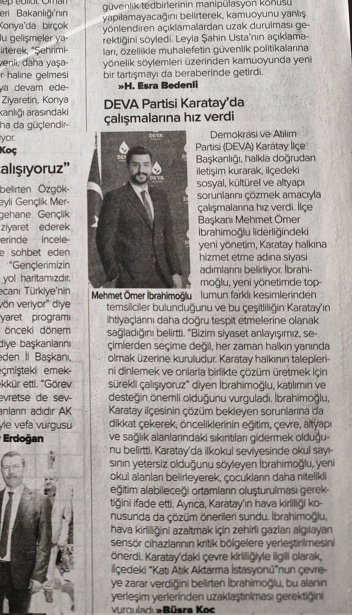 Yürüttüğümüz çalışmalar yerel basında yer aldı.

#devakaratay #Konya #Karatay #DEVApartisi #haberler