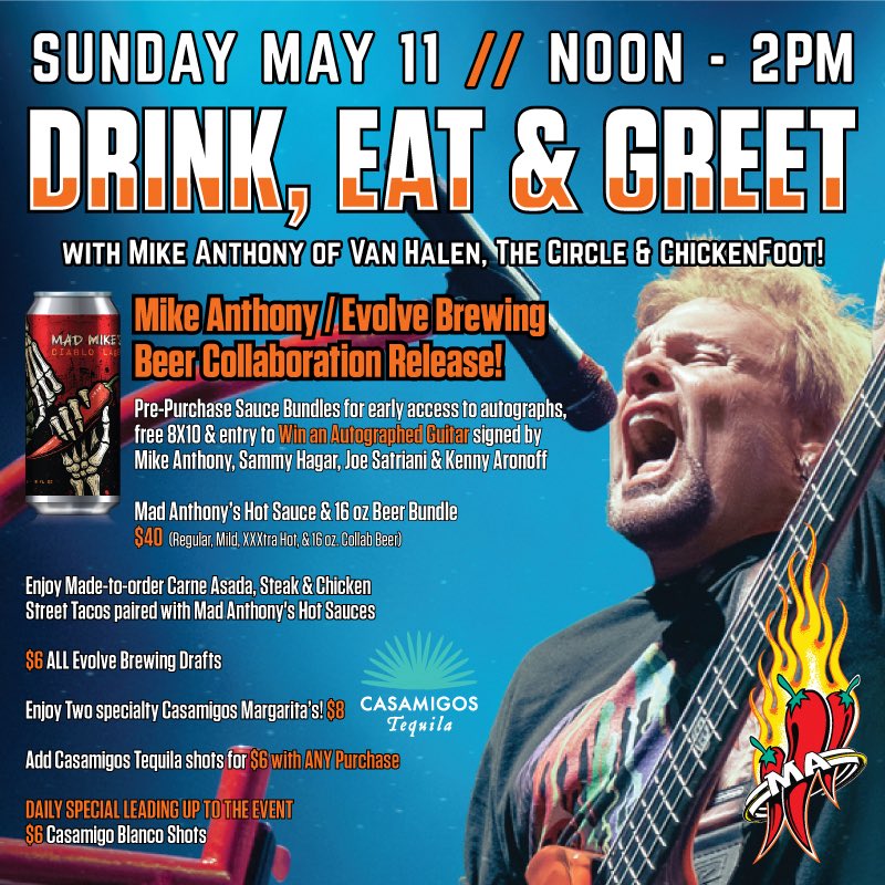ACESANDALES's tweet image. 🔥 Drink, Eat, &amp;amp; Greet with Mike Anthony of @VanHalen @sammyhagar @chickenfoot 

➡️ Sunday May 11th Noon - 2pm ⬅️
➡️ @EvolveBrewing “The Bend” Location ⬅️

↪️ Stop in any @ACESANDALES or @EvolveBrewing location to purchase! ↩️