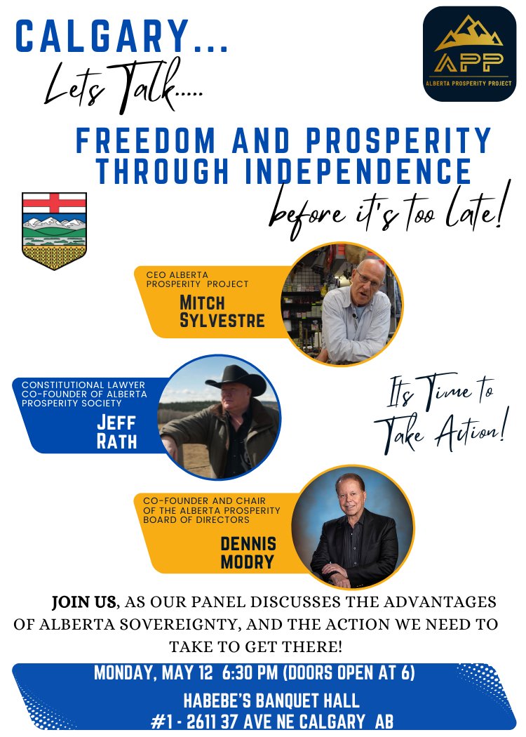ABProsperityPrj's tweet image. Calgary - Join us!

🚨 Remember! The ONLY "petition" to be signing is from Alberta Prosperity Project. This is the master document with the leverage to force a referendum. 🚨

Sign here:  …albertafirstpension.nationbuilder.com