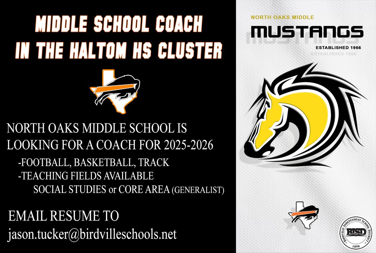 Coach Tucker - Haltom (@coach_jwtucker) on Twitter photo Haltom is looking for a MS Coach for North Oaks Middle School in the North Fort Worth Area. Social Studies or Generalist are the available teaching fields.
Email your resume to jason.tucker@birdvilleschools.net
<a href="/Matt_Stepp817/">Matt Stepp</a> Haltom is looking for a MS Coach for North Oaks Middle School in the North Fort Worth Area. Social Studies or Generalist are the available teaching fields.
Email your resume to jason.tucker@birdvilleschools.net
<a href="/Matt_Stepp817/">Matt Stepp</a>