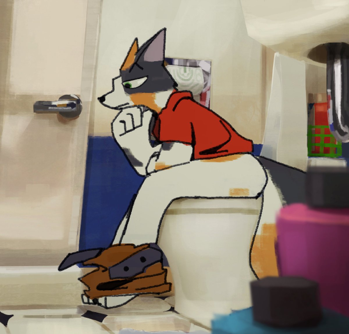 cfoxxxo's tweet image. Pooping without your phone be like...
#toilet #furryart