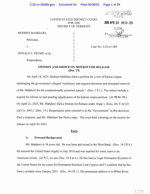 Eyal Yakoby (@eyakoby) on Twitter photo BREAKING: According to Trump court filings, Mohsen Mahdawi told a Vermont gun store owner he had “extensive firearm experience” and used it “to kill Jews in Palestine.”
This is who an activist judge just released—and who Democrats are turning into a poster child. BREAKING: According to Trump court filings, Mohsen Mahdawi told a Vermont gun store owner he had “extensive firearm experience” and used it “to kill Jews in Palestine.”
This is who an activist judge just released—and who Democrats are turning into a poster child.