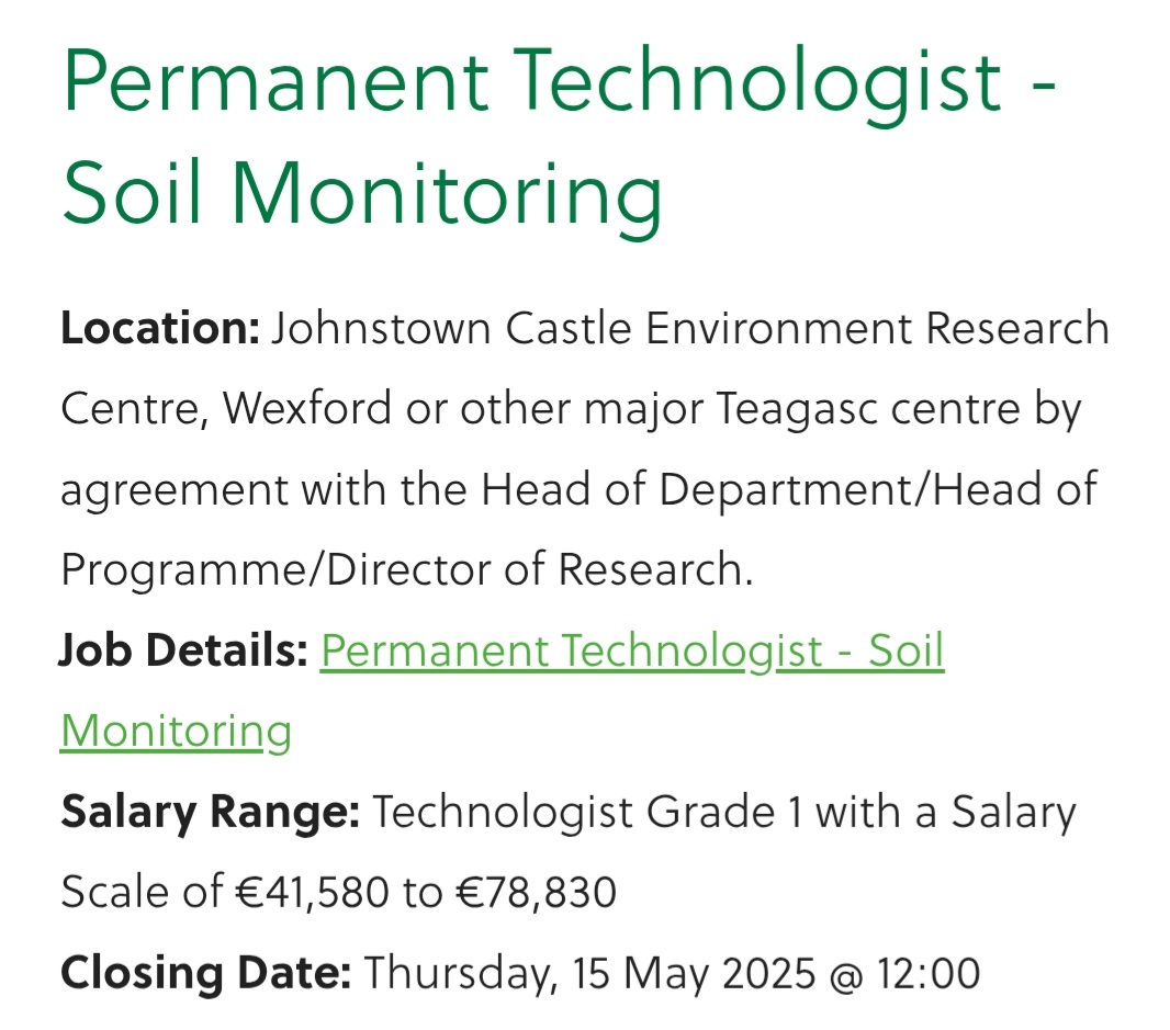 Giulia Bondi (@giulibond) on Twitter photo Permanent technologist on Soil Monitoring at the ESLU Dpt in Teagasc Johnstown Castle. Apply here!🔝#soilcarbon #soilmonitoring #signpostprogramme topjobs-teagasc.thehirelab.com/LiveJobs/JobAp… <a href="/KarenDaly053/">🌈Karen Daly</a> Permanent technologist on Soil Monitoring at the ESLU Dpt in Teagasc Johnstown Castle. Apply here!🔝#soilcarbon #soilmonitoring #signpostprogramme topjobs-teagasc.thehirelab.com/LiveJobs/JobAp… <a href="/KarenDaly053/">🌈Karen Daly</a>
