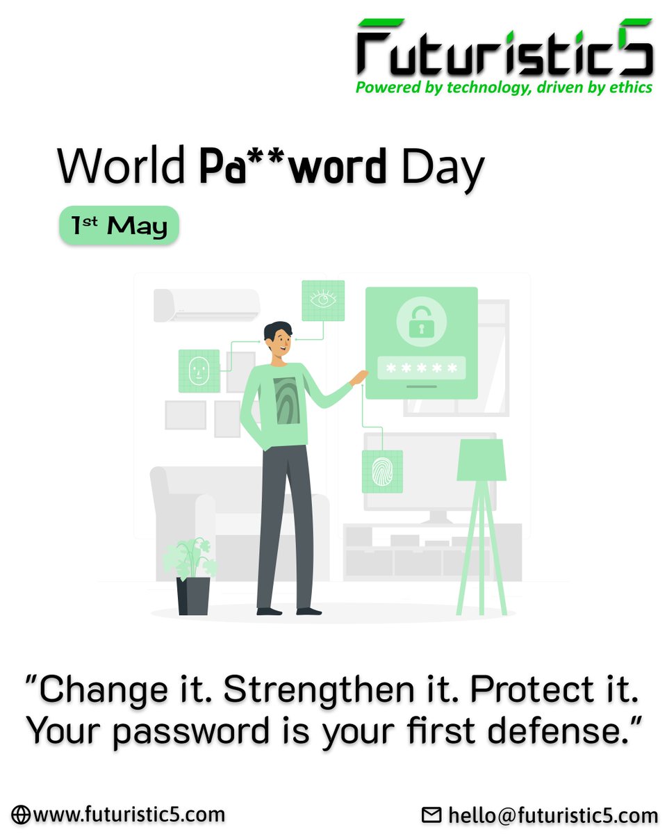 Futuristic5 IT Solutions (@_futuristic5) on Twitter photo π Strong passwords, stronger security!
This #WorldPasswordDay, upgrade your passwords & lock out the threats.
Contact us:
π© hello@futuristic5.com
π futuristic5.com
#CyberSecurity #StaySafeOnline #DigitalSecurity #Futuristic5 #TechTips #DataProtection #India #Pune π Strong passwords, stronger security!
This #WorldPasswordDay, upgrade your passwords & lock out the threats.
Contact us:
π© hello@futuristic5.com
π futuristic5.com
#CyberSecurity #StaySafeOnline #DigitalSecurity #Futuristic5 #TechTips #DataProtection #India #Pune