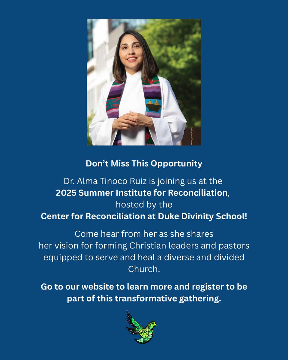 Dr. Alma Tinoco Ruiz will present on the topic of Lament at this year’s Summer Institute for Reconciliation. You will not want to miss it. May 14-16, 2025. Register today at divinity.duke.edu/programs/summe….