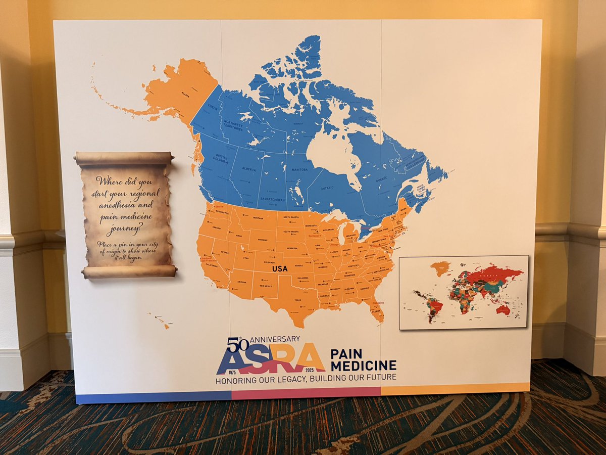 Raj Gupta, MD, FASRA (@dr_rajgupta) on Twitter photo Make sure to stop by this poster and put your pin into it. We want to know
“Where did you start your regional anesthesia and pain medicine journey?”
#ASRASpring #ASRA50 <a href="/ASRA_Society/">ASRA Pain Medicine</a> Make sure to stop by this poster and put your pin into it. We want to know
“Where did you start your regional anesthesia and pain medicine journey?”
#ASRASpring #ASRA50 <a href="/ASRA_Society/">ASRA Pain Medicine</a>