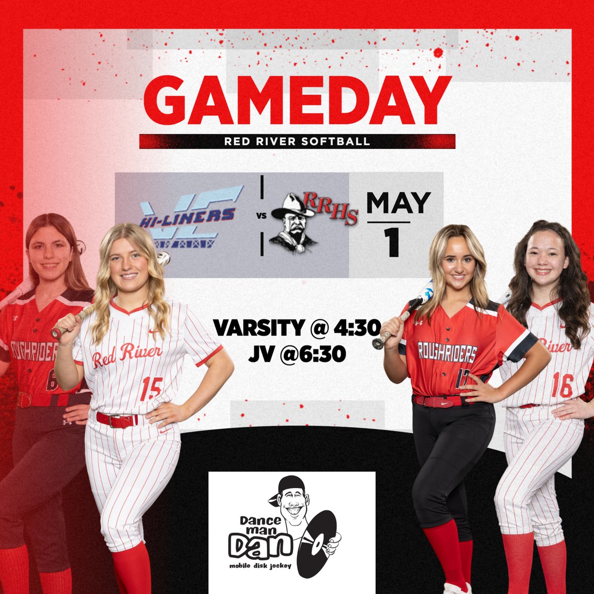 IT'S GAMEDAY! 
🥎 Valley City Hi-Liners
📍VCSU Softball Complex
⏰ V 4:30, JV 6:30 
📺Follow live on GameChanger 
🙏Thanks Dan the Dancing Dj for sponsoring our gameday posts this season!