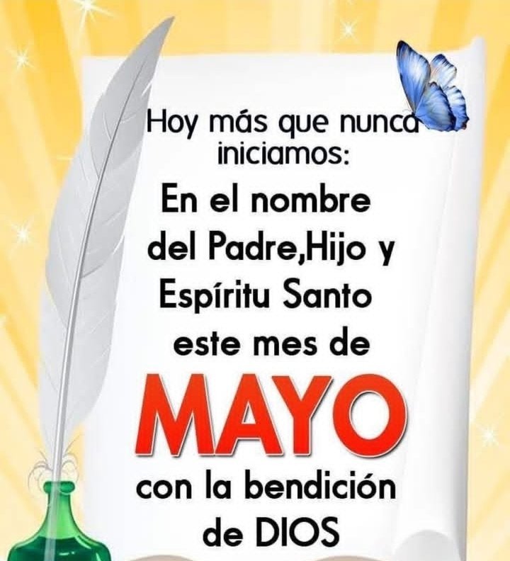 Buenos días☀️
Iniciando el mes de mayo
le damos las gracias a Dios
por todo su amor,señor te
entrego mi vida la de mi
familia y mis amigos.
Cúbrelos con tu manto
señor.
Gracias,gracias padre poderiso,bendiciones
mis amores..🙏❤🌹☕🥰