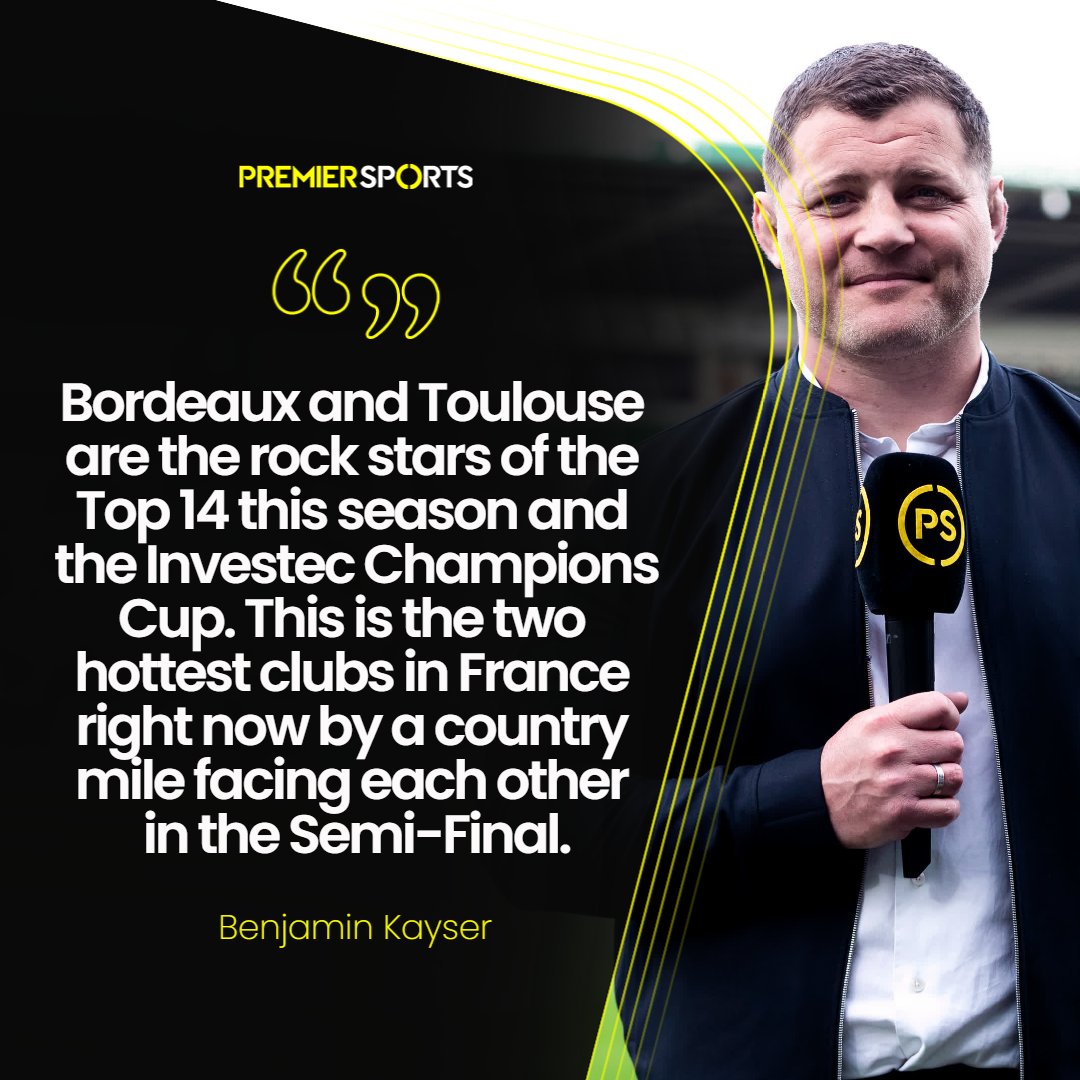Premier Sports (@premsportstv) on Twitter photo You don't want to miss this one 🤩
<a href="/BenjaminKayser/">Benjamin Kayser</a> on Sunday's clash of French titans in Bordeaux Bègles and Toulouse 🇫🇷
#InvestecChampionsCup You don't want to miss this one 🤩
<a href="/BenjaminKayser/">Benjamin Kayser</a> on Sunday's clash of French titans in Bordeaux Bègles and Toulouse 🇫🇷
#InvestecChampionsCup