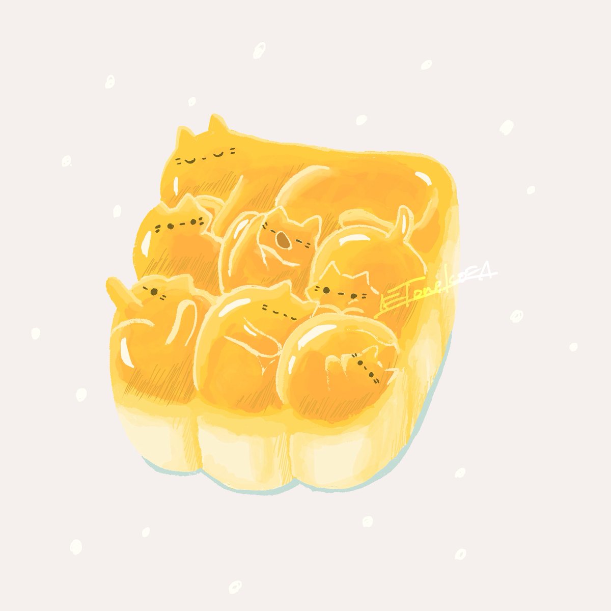 ねこの親子ちぎりパン。
#イラスト #illustration #パン #adobeFresco #食べ物イラスト
