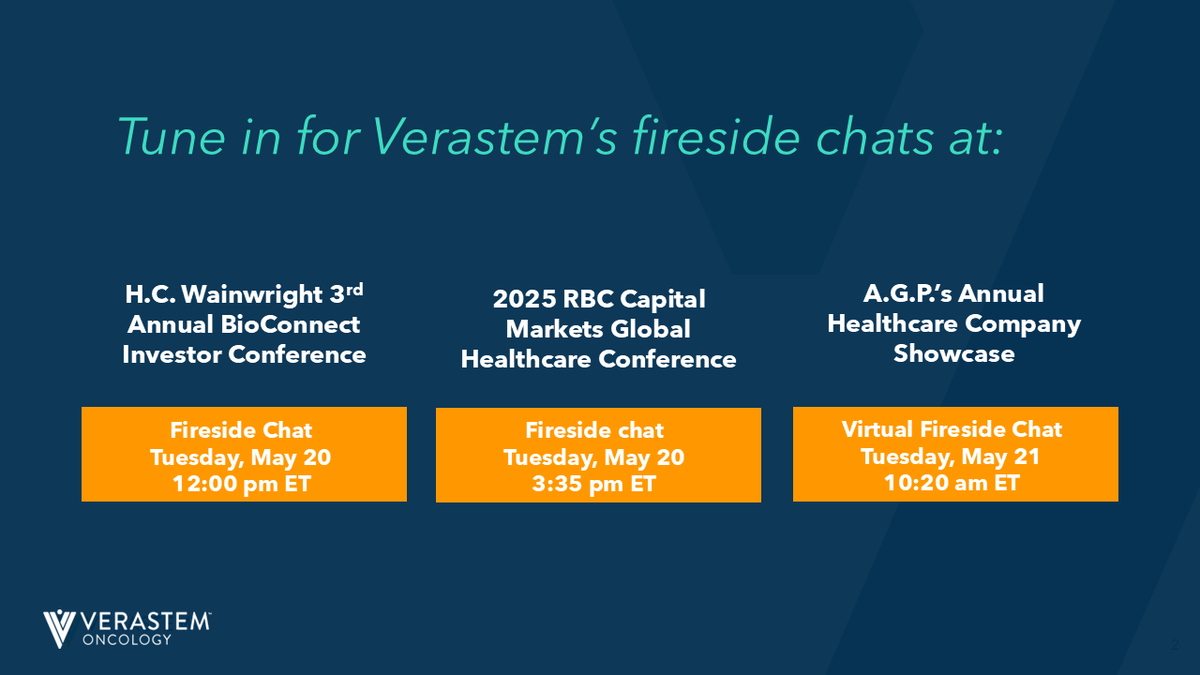 Our management team will be participating in multiple investor conferences this month. Read our press release to learn about the events and webcast details: investor.verastem.com/news-releases/… $VSTM
