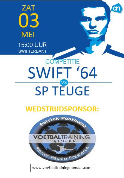 ⚪️⚪️MATCHDAY⚪️⚪️

⚽️ <a href="/Swift64voetbal/">Swift '64 ⚽️</a> - <a href="/SpTeuge/">Sportclub Teuge</a> 
📆 03-05-2025
🕝 15:00
🏟 Sportcomplex Swift ‘64
📍 Swifterbant