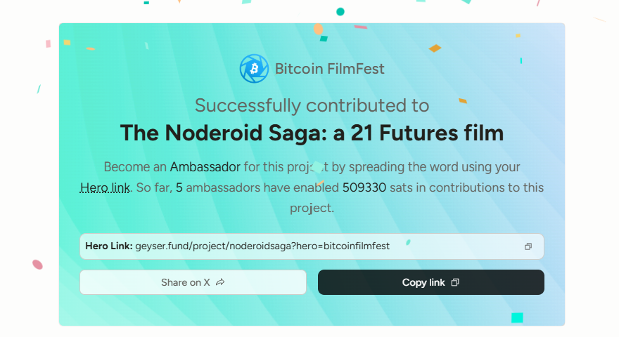 Support independent creators. Let's make Bitcoin Cinema a cultural phenomenon. Viably, dynamic, genuine, and progressing thanks to YOU 🧡🫵

Our part is done.
Be the next one.

geyser.fund/project/nodero…