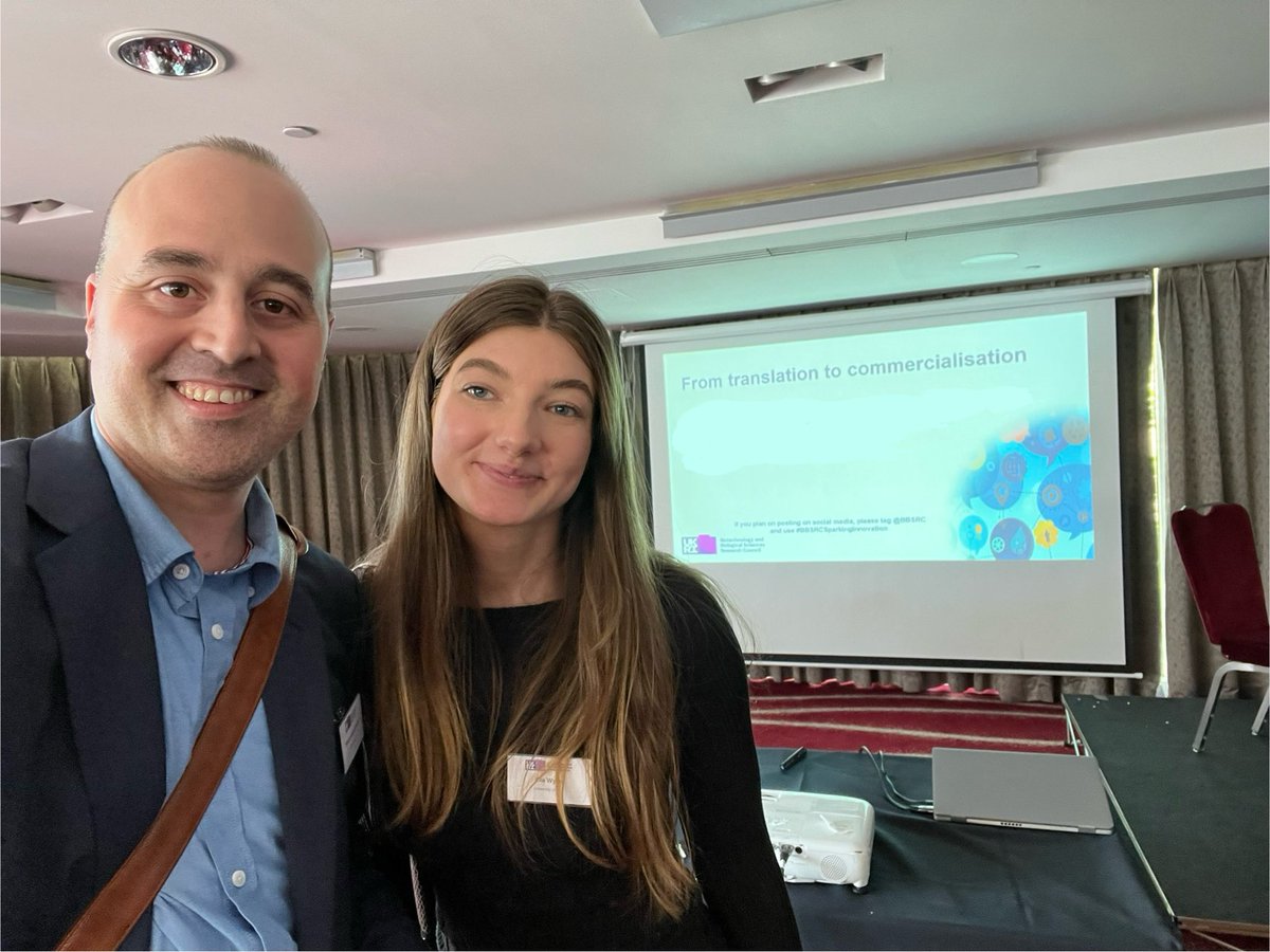 MauroRin85's tweet image. Live from @BBSRC #BBSRCSparkingInnovation with Ella Wylie—so inspired by the brilliant commercialisation stories being shared. Big thanks to Pilar Pousada Solino and @UniOfHull for the support! Excited for what lies ahead in my own journey. #Innovation #ResearchImpact