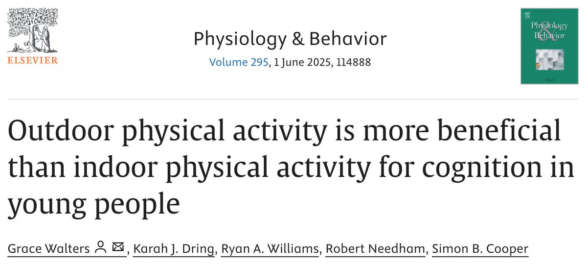 BrandonLuuMD's tweet image. One of the best things you can do for your kid’s brain?
Make them play outside.
A new study shows outdoor physical activity significantly improves working memory, attention, and inhibition—compared to doing the exact same thing indoors.