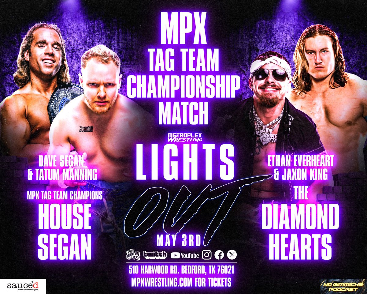 🚨Match Announcement🚨

The <a href="/MPXWrestling/">Metroplex Wrestling</a> Tag Team Championships are on the line when House Segan defend against The Diamond Hearts, making their 
#TEXAS DEBUT!
🎟 @ mpxwrestling.com

.<a href="/TheTatumManning/">Tre/Tatum ™️</a>
.<a href="/DaveSegan/">Dave Segan</a>
 .<a href="/EthanEverheart/">Ethan Everheart</a>

#MPX #wwe #trending #sports #wrestling